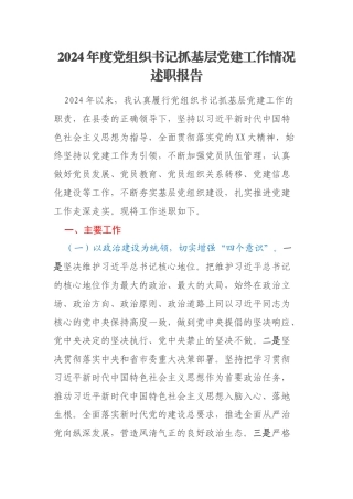 2024年度党组织书记抓基层党建工作情况述职报告