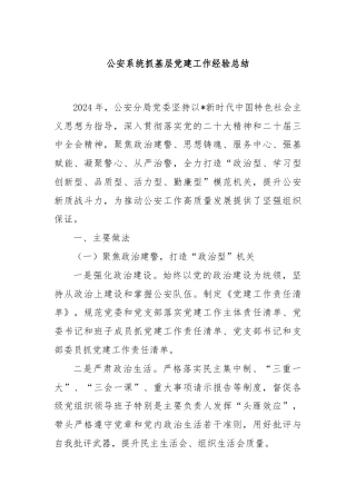 公安系统抓基层党建工作经验总结