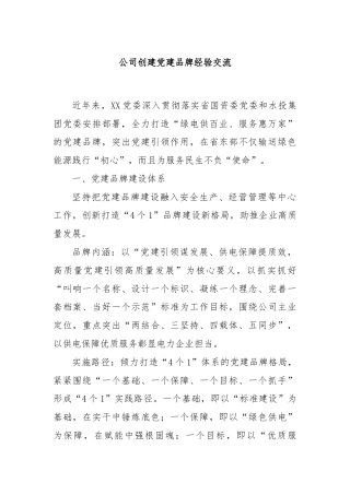 公司创建党建品牌经验交流