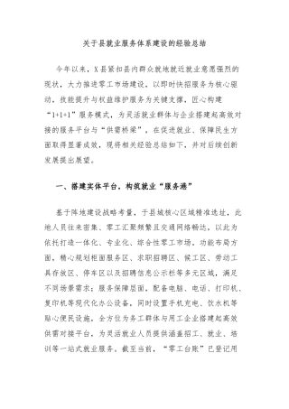 关于县就业服务体系建设的经验总结