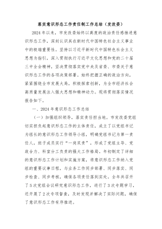 落实意识形态工作责任制工作总结（发改委）