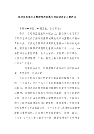 民政局长在全县整治殡葬乱象专项行动动会上的讲话