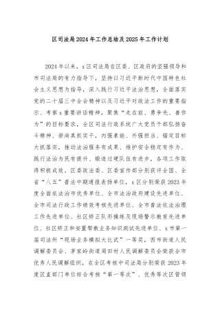 区司法局2024年工作总结及2025年工作计划