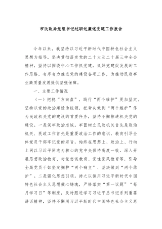 市民政局党组书记述职述廉述党建工作报告