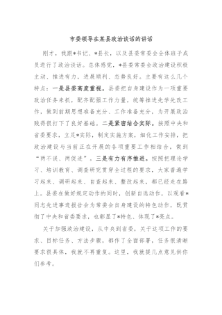 市委领导在某县政治谈话的讲话