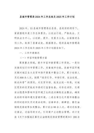县城市管理局2024年工作总结及2025年工作计划