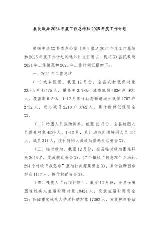 县民政局2024年度工作总结和2025年度工作计划