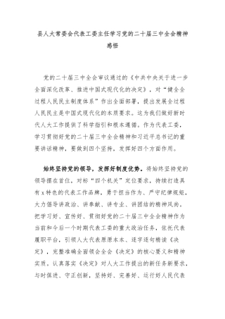 县人大常委会代表工委主任学习党的二十届三中全会精神感悟