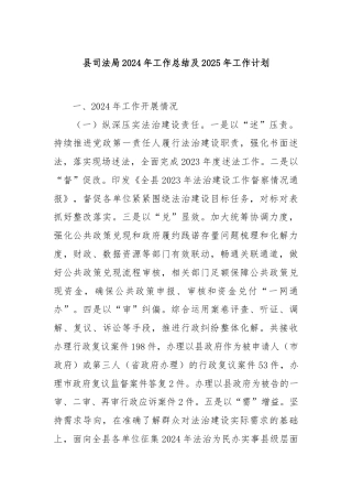 县司法局2024年工作总结及2025年工作计划