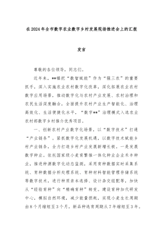 在2024年全市数字农业数字乡村发展现场推进会上的汇报发言