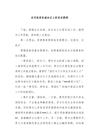 在市政府务虚会议上的发言提纲