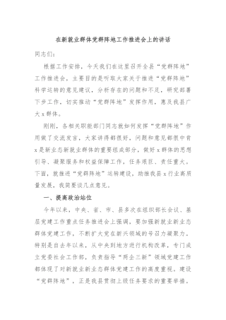 在新就业群体党群阵地工作推进会上的讲话
