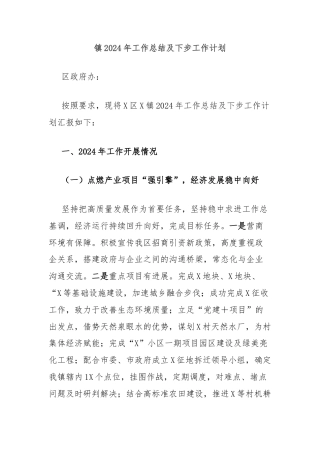 镇2024年工作总结及下步工作计划