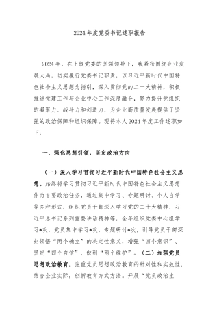 2024年度党委书记述职报告