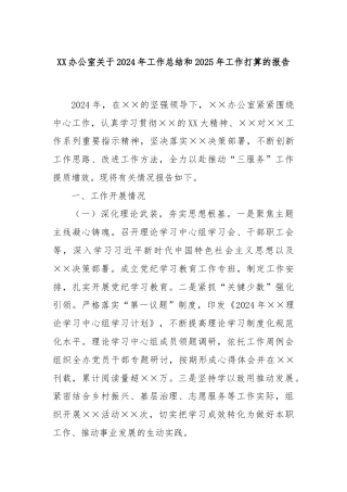 XX办公室关于2024年工作总结和2025年工作打算的报告