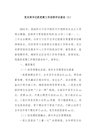 党支部书记抓党建工作述职评议报告（1）