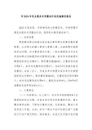 市2024年民生服务专项整治行动实施情况报告