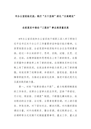 市办公室经验交流：践行“五个坚持”深化“五高建设”在抓落实中推动“三服务”事业高质量发展