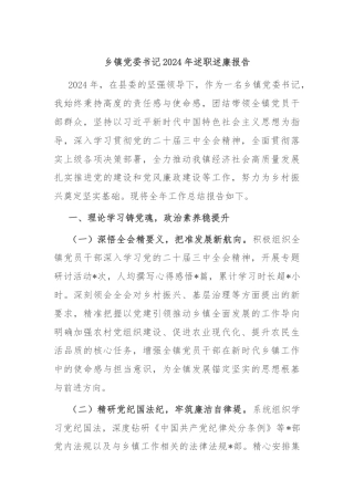 乡镇党委书记2024年述职述廉报告