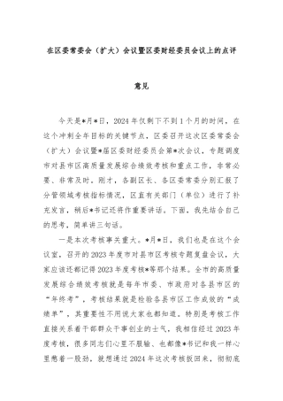 在区委常委会（扩大）会议暨区委财经委员会议上的点评意见