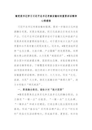 镇党委书记学习习近平总书记考察安徽时的重要讲话精神心得感悟