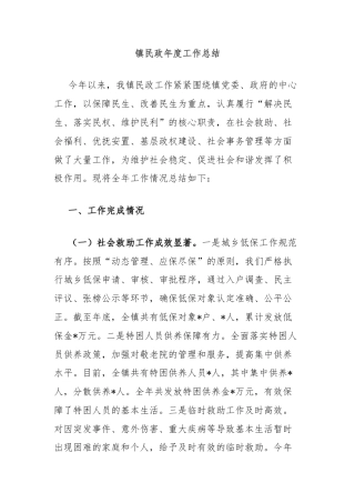 镇民政年度工作总结