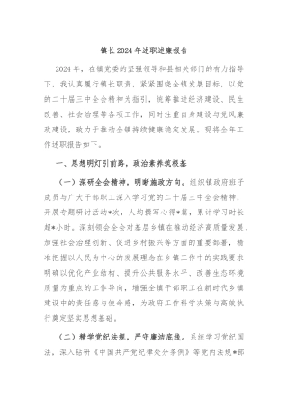 镇长2024年述职述廉报告