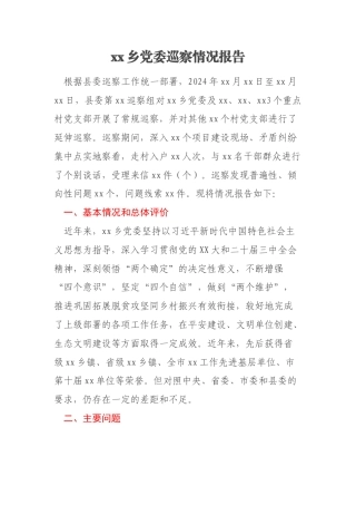 xx乡党委巡察情况报告