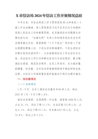 X市信访局2024年信访工作开展情况总结
