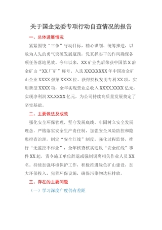 关于国企党委专项行动自查情况的报告
