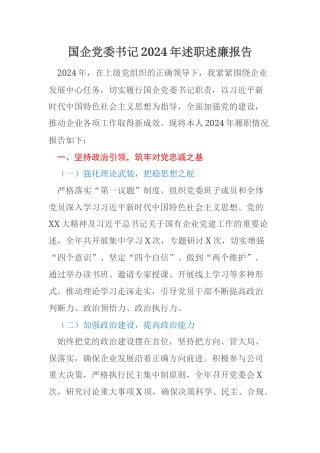 国企党委书记2024年述职述廉报告