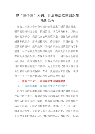 以“三个三”为钥，开启基层党建组织生活新征程