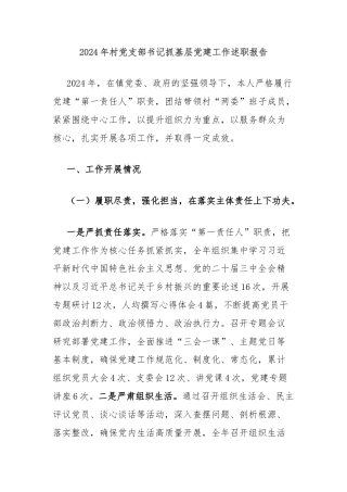 2024年村党支部书记抓基层党建工作述职报告