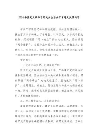 2024年度党员领导干部民主生活会征求意见反馈内容