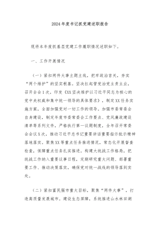 2024年度书记抓党建述职报告