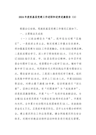 2024年度抓基层党建工作述职和述责述廉报告（3）