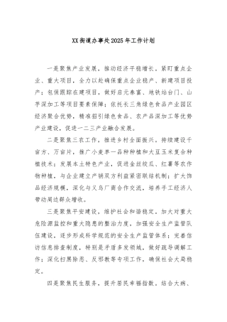 XX街道办事处2025年工作计划