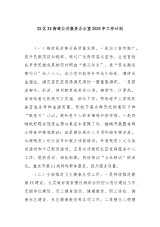 XX区XX街道公共服务办公室2025年工作计划