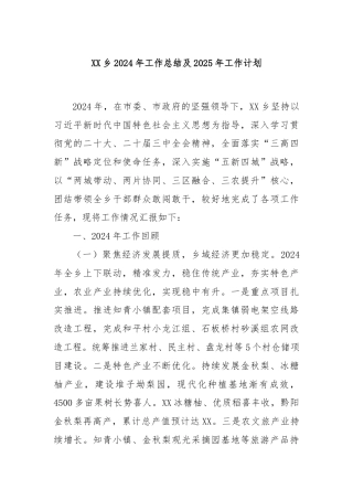 XX乡2024年工作总结及2025年工作计划