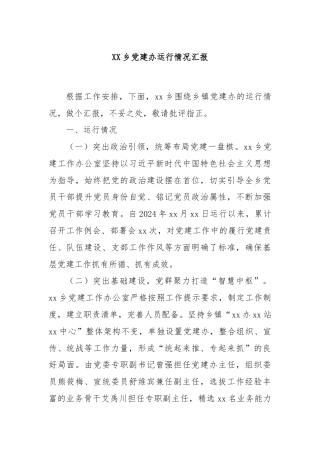 XX乡党建办运行情况汇报