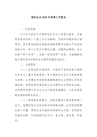 国有企业2025年党建工作要点