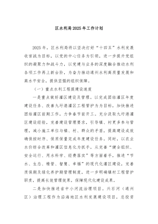 区水利局2025年工作计划