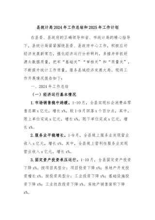 县统计局2024年工作总结和2025年工作计划