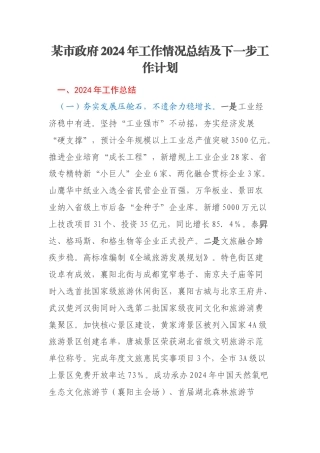 某市政府2024年工作情况总结及下一步工作计划