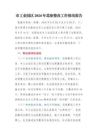 市工业园区2024年巡察整改工作情况报告