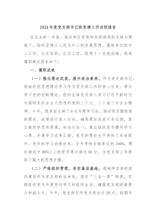 2024年度党支部书记抓党建工作述职报告