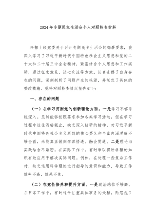 2024年专题民主生活会个人对照检查材料