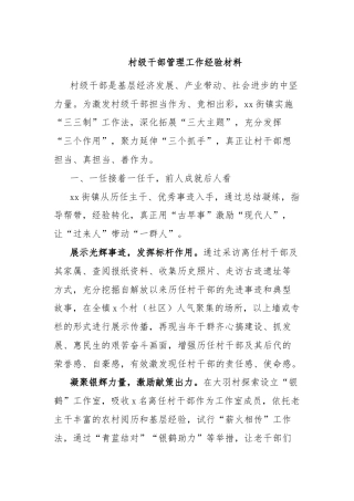 村级干部管理工作经验材料