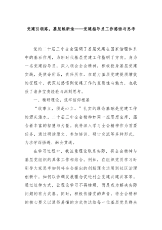 党建引领路，基层焕新途——党建指导员工作感悟与思考