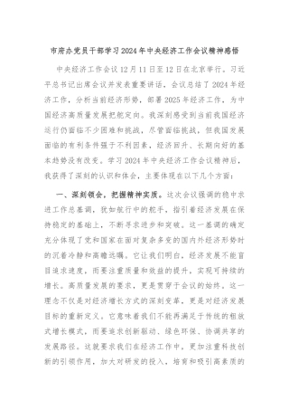市府办党员干部学习2024年中央经济工作会议精神感悟